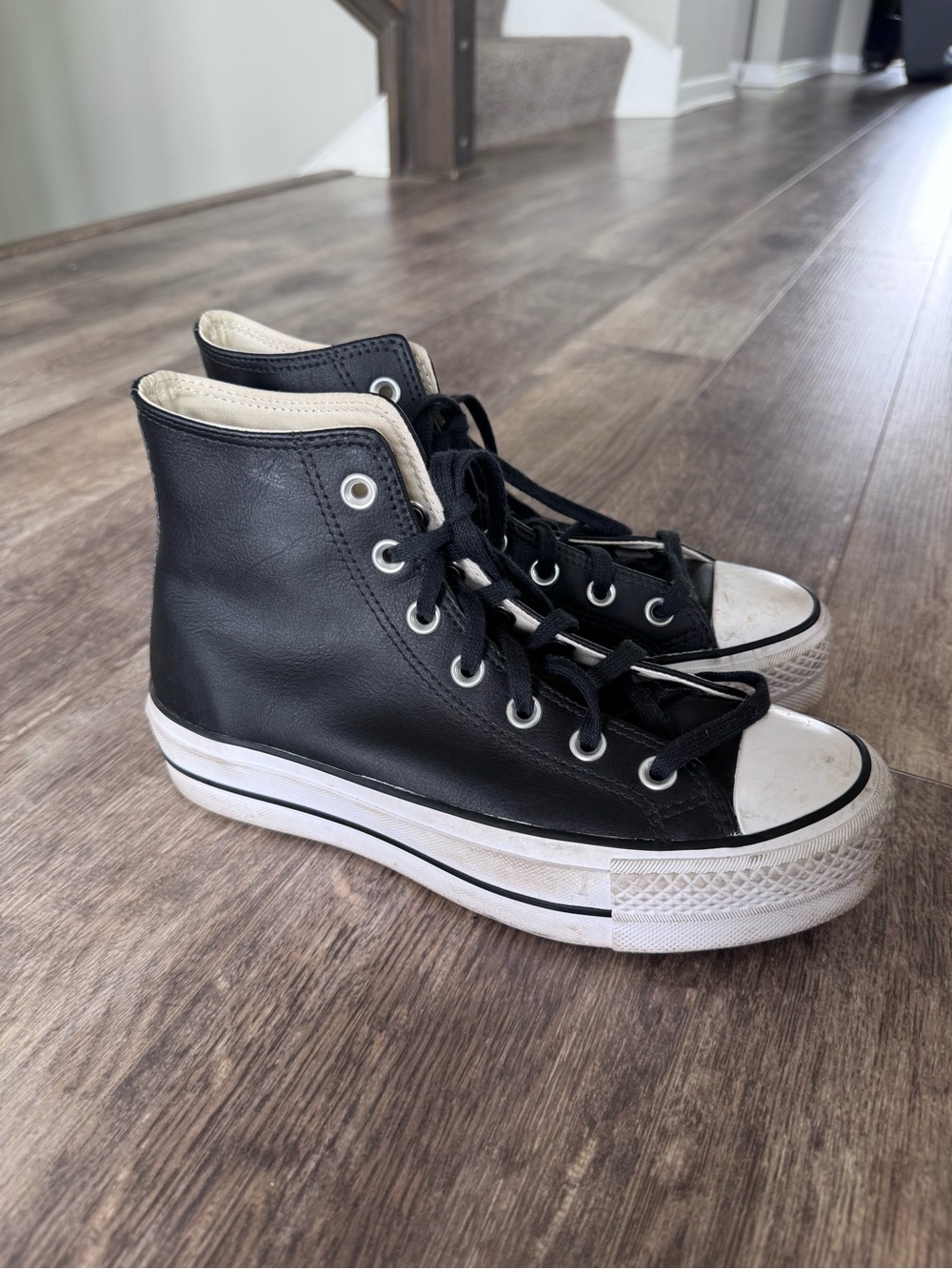 Converse All Star Black High Top Sneakers Black Leather Platforms